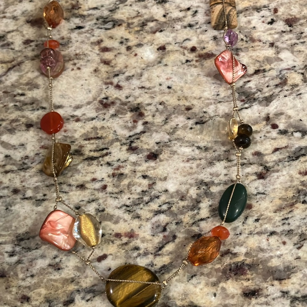 Lia Sophia Multi Color Bead Necklace Gold Tone Statement Layer 17-20” Adjustable - Picture 3 of 10
